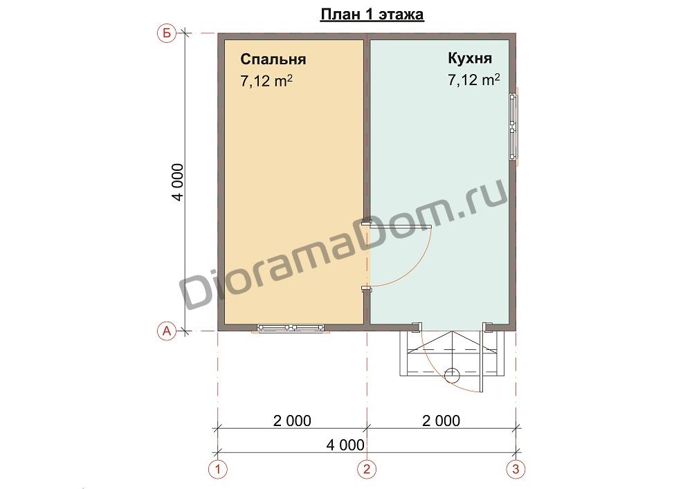 Планировка дома с двумя комнатами из бруса