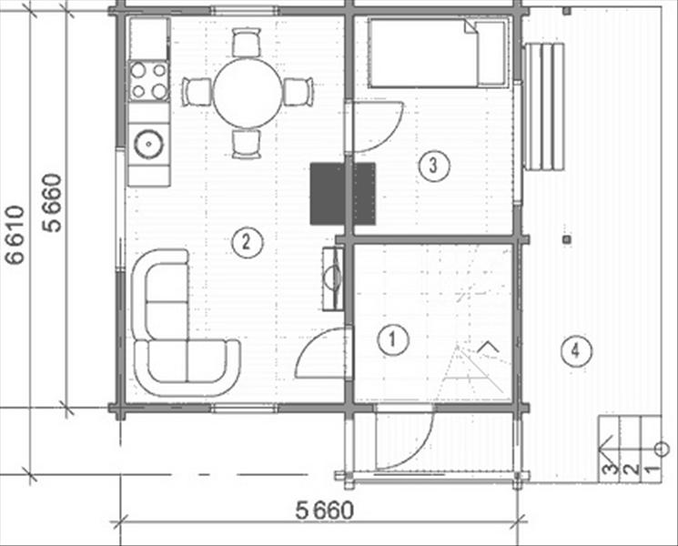 Планировка первого этажа  дома из бруса 6 на 6