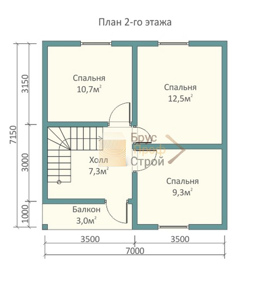 План 2 этажа дома из бруса "Истра" 7 на 7