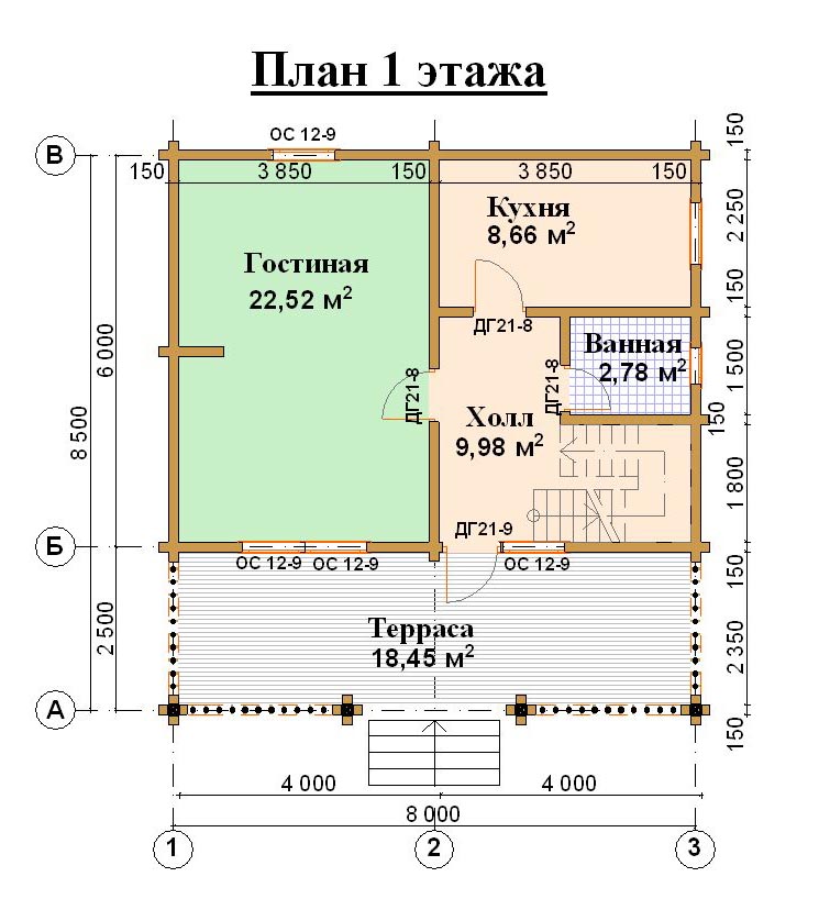 План 1 этажа домика для садоводов 8 на 8