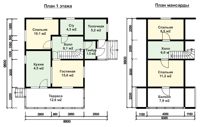 Планировка семейной дачи из бруса 9 на 9