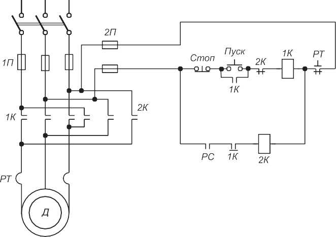 Схема подключения реверсивного двигателя через магнитный пускатель