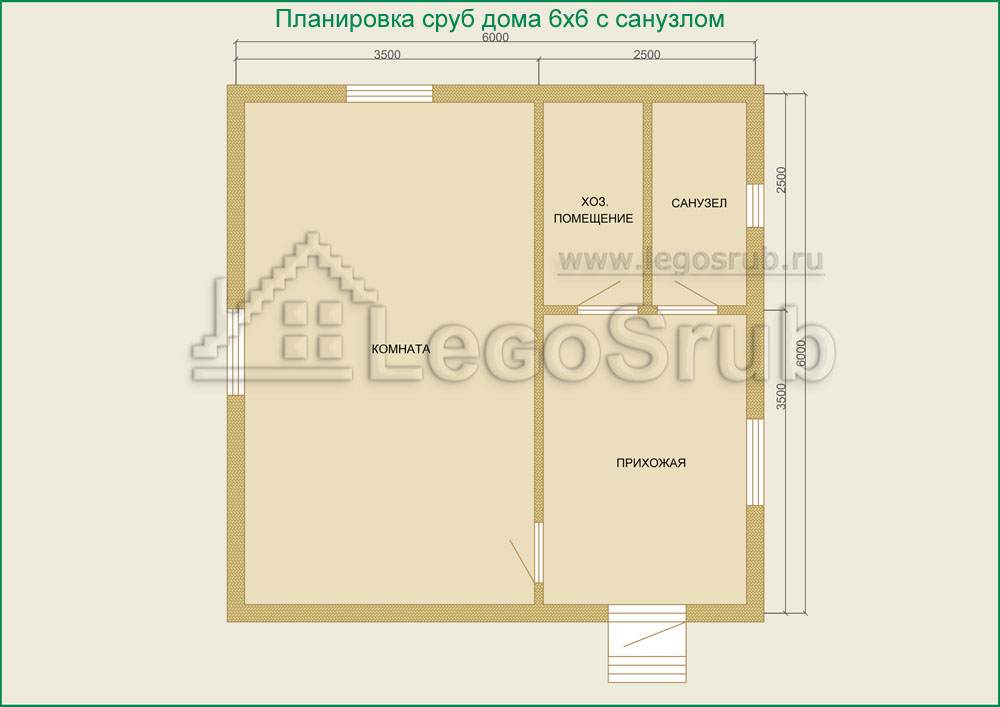 План дома 6 на 6 одноэтажный с санузлом