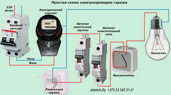 Простая схема электропроводки гаража