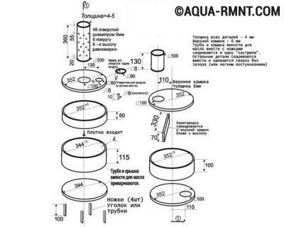 Чертеж самой простой и популярной печки на отработанном масле