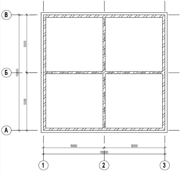 План дома с размерами 10х10 М1:100 с применением стеклопластиковой арматуры