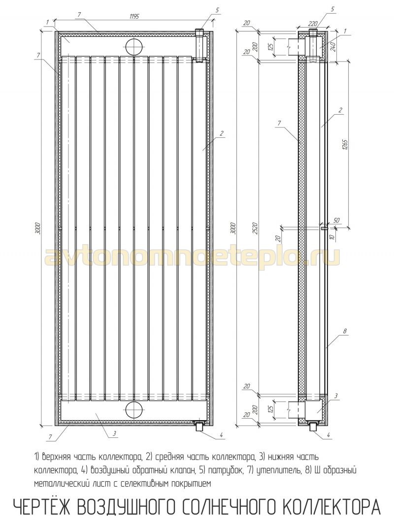чертёж панельного воздушного гелиоколлектора