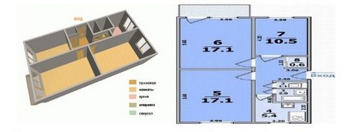 Планировка трехкомнатной квартиры в "Хрущевке"