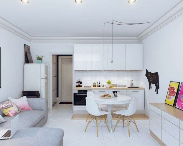 белый дизайн небольшой гостиной