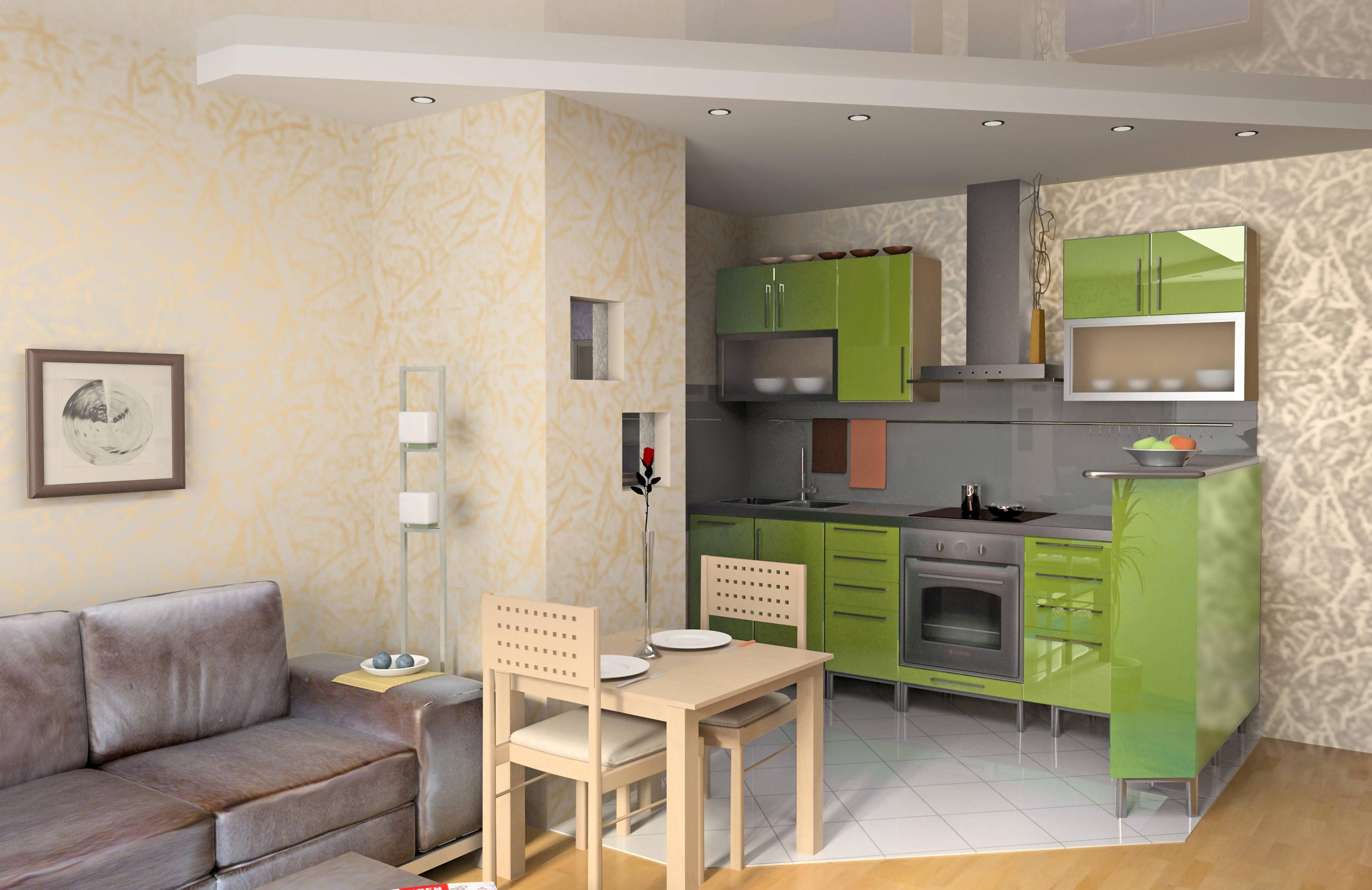 Дизайн гостиной с кухней в квартире 18 кв м