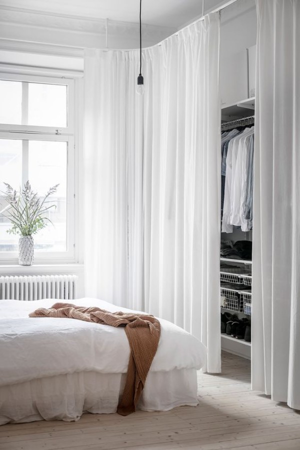 Спальня с гардеробной комнатой дизайн фото – идеи для дизайна открытой ... Дизайн Спальни С Угловой Гардеробной
