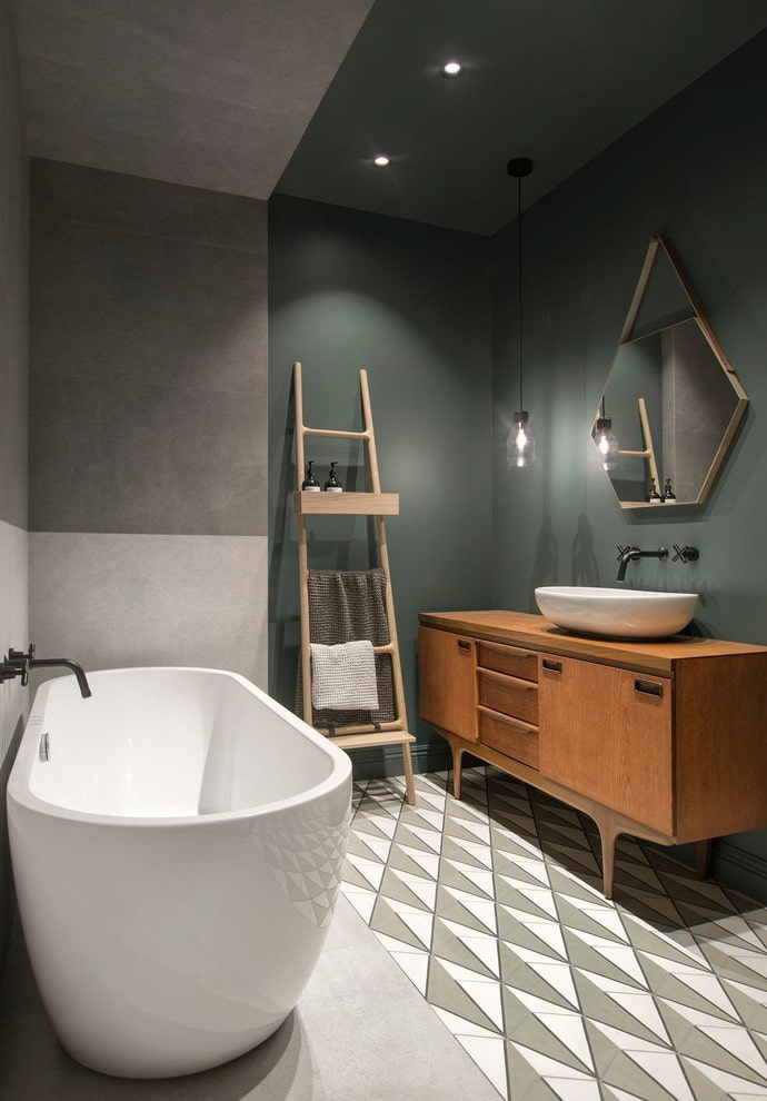 меблировка в интерьере ванной в скандинавской стилистике