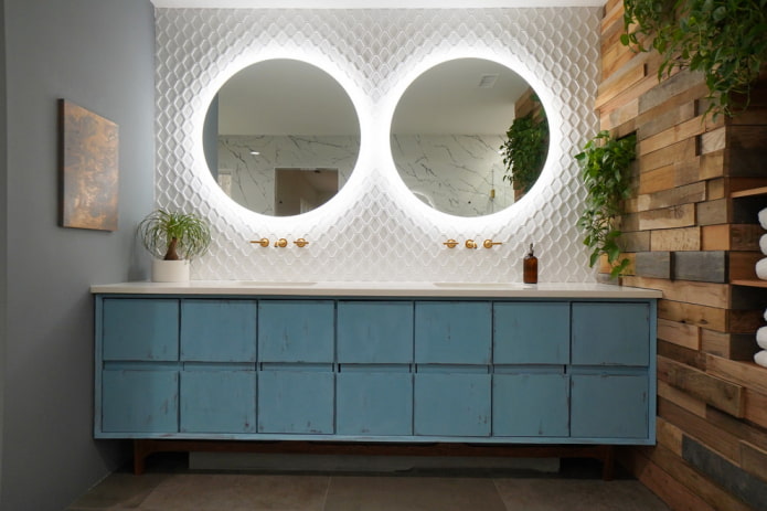 меблировка в интерьере ванной в скандинавской стилистике