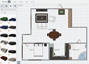 Interior design software for living room with furniture