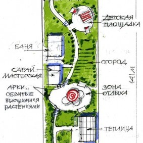 Проект застройки садового участка вытянутой формы