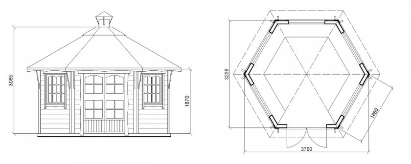 Чертёж шестиугольной беседки
