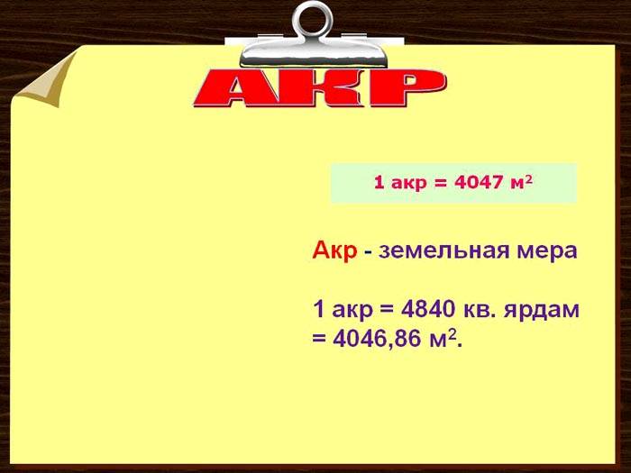 Акр используется при определении квадратуры земли