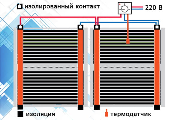 Электрическая схема подключения пленочного теплого пола