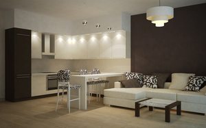Кухонная зона и гостиная - дизайн
