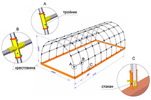 Чертёж парника с фитингами