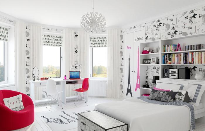 Белые тона мебели для детской комнаты девочки подростк