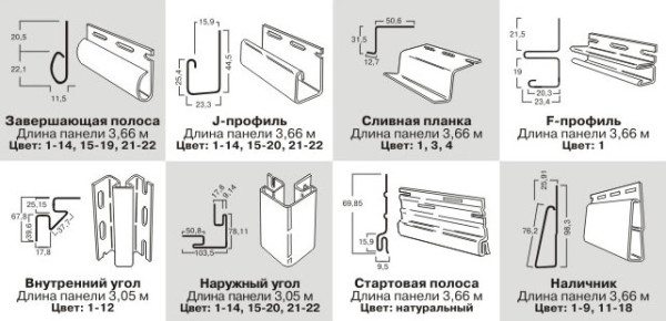 Некоторые доборные элементы сайдингового набора.