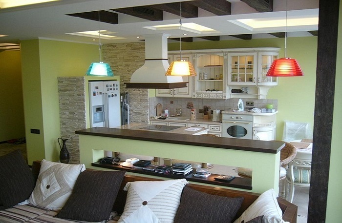 Дизайн кухни гостиной 15 кв. м_фото
