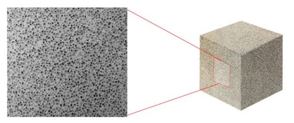 Пенобетонный блок имеет пористую структуру