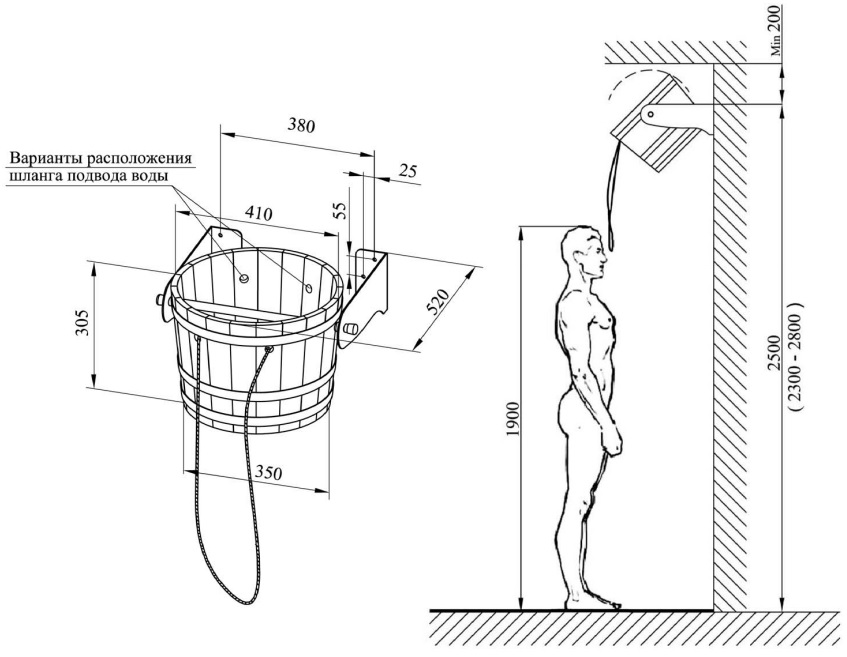 Схема монтажа обливного ведра