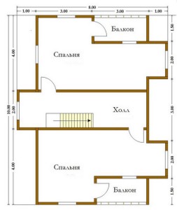 план второго этажа деревянного дома 8х10
