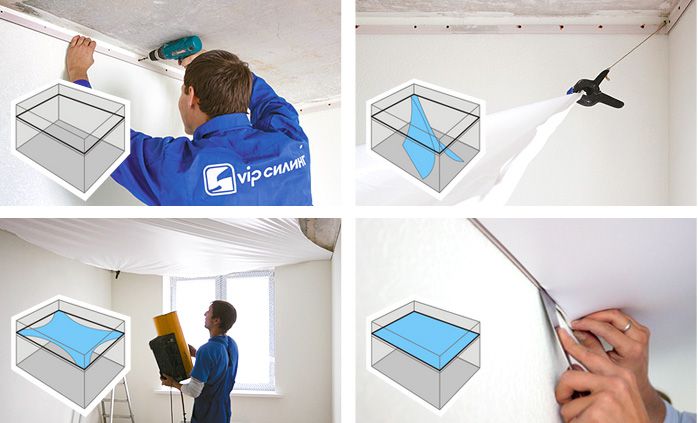 Схема монтажа натяжного потолка