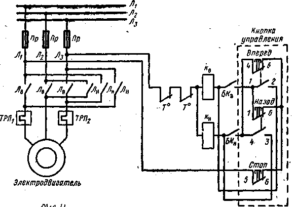 Схема реверсивного пускателя двигателя