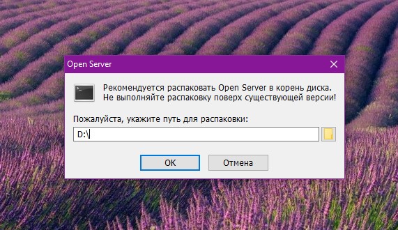 Выбираем путь установки Open Server