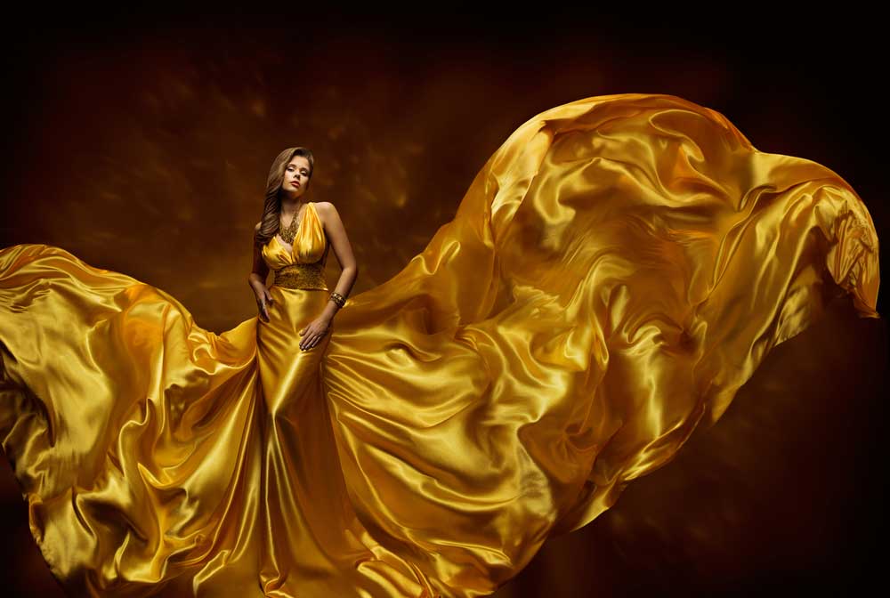 Golden silk satin fabric
