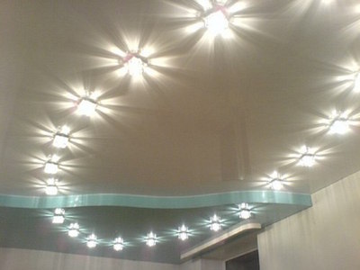 Овальная схема светильников на натяжном потолке