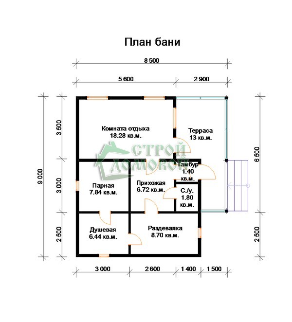 Проект бани 7 на 7 одноэтажный