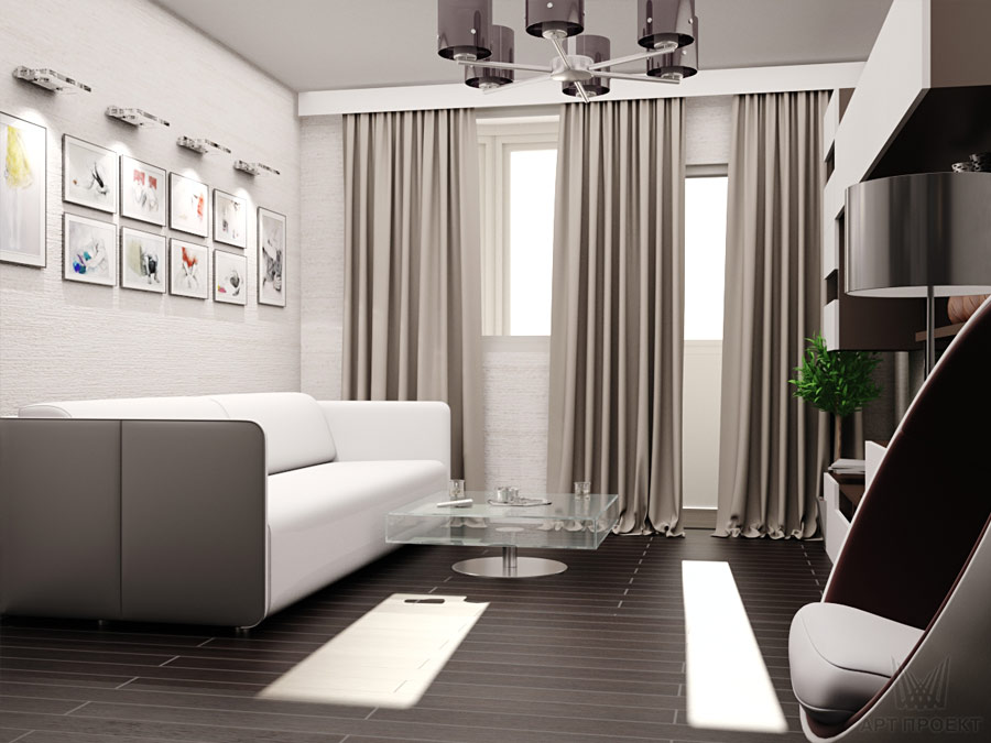 Дизайн-проект интерьера двухкомнатной квартиры 46,6 кв.м - гостиная