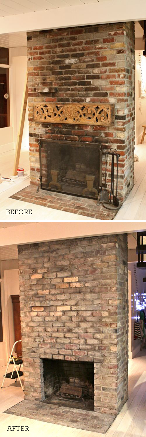 Whitewashed Bricks Before & After 