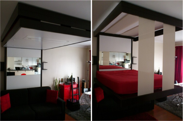 Подъемная кровать под потолок для маленькой комнаты