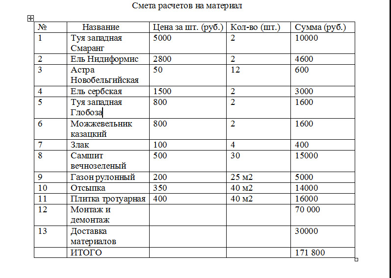 Образец смета на грант